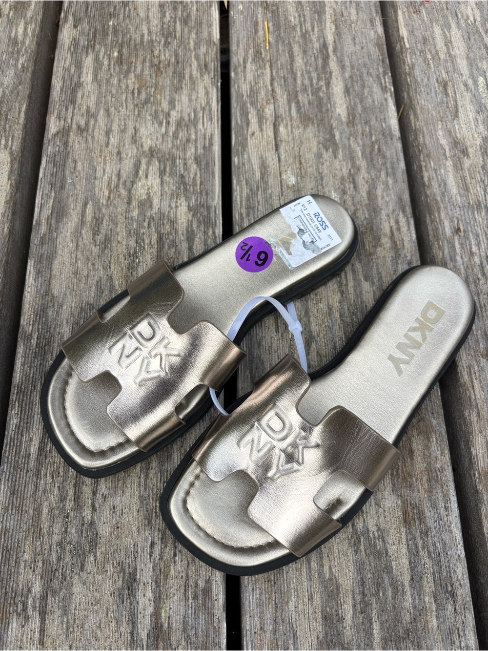 DKNY Bronze Metallic Slide Sandals